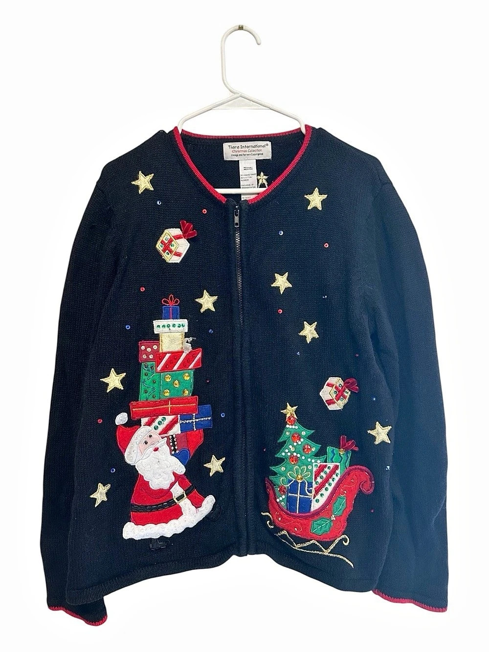 Y2K Tiara International Christmas Collection Santa & Presents Zip Cardigan M